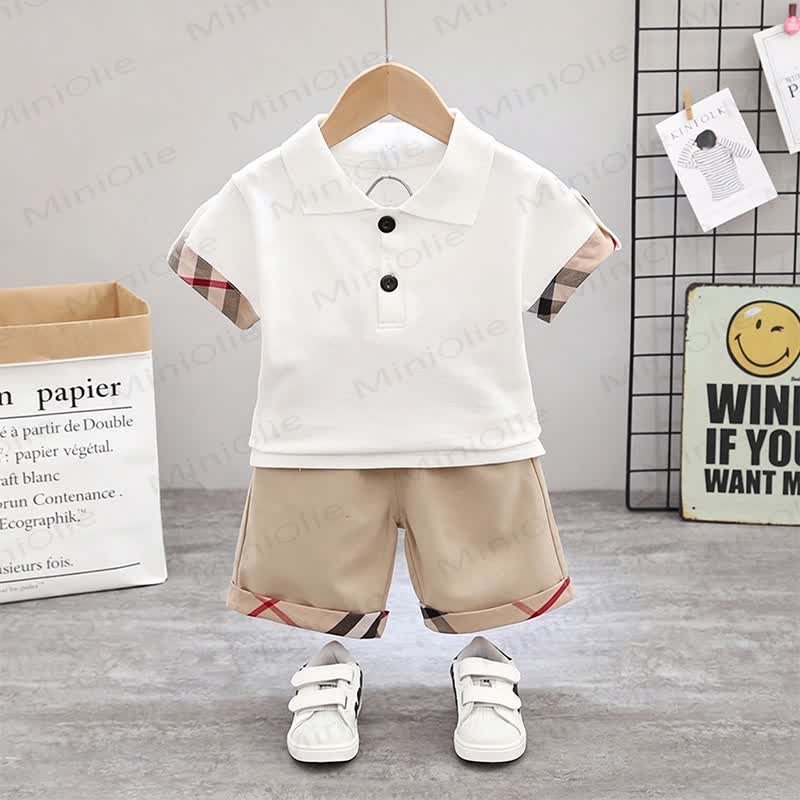 Toddler Boys Bear Polo Tee and Shorts 2-Piece Set - White - 4-5T - image 1