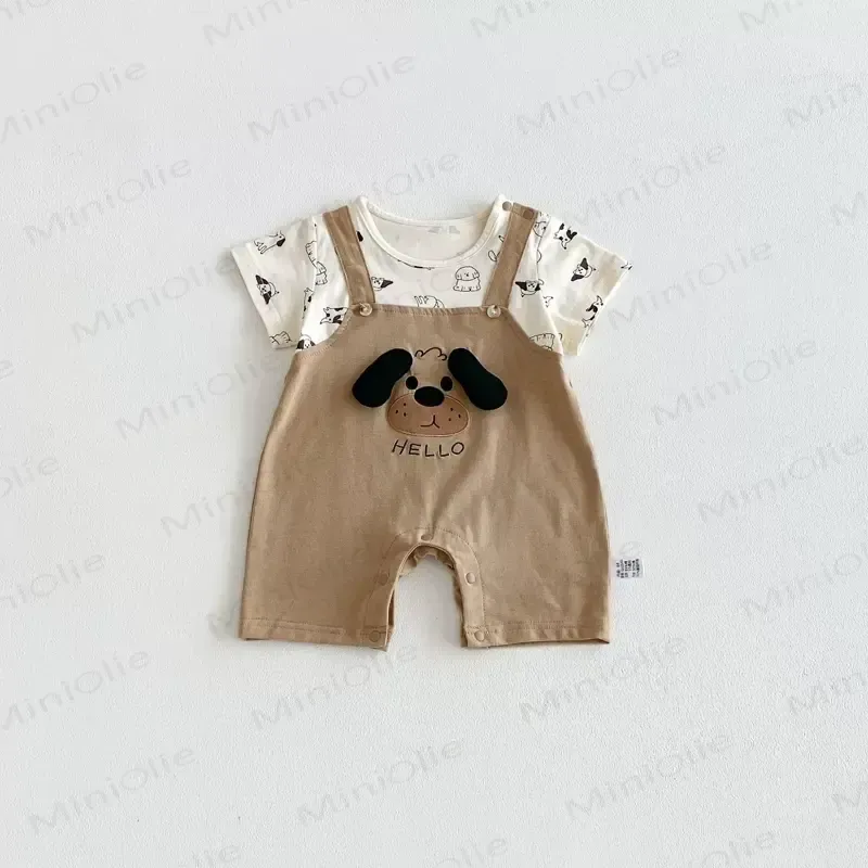 Baby Boys Puppy Print Suspender Romper - Brown - 18-24M - image 2