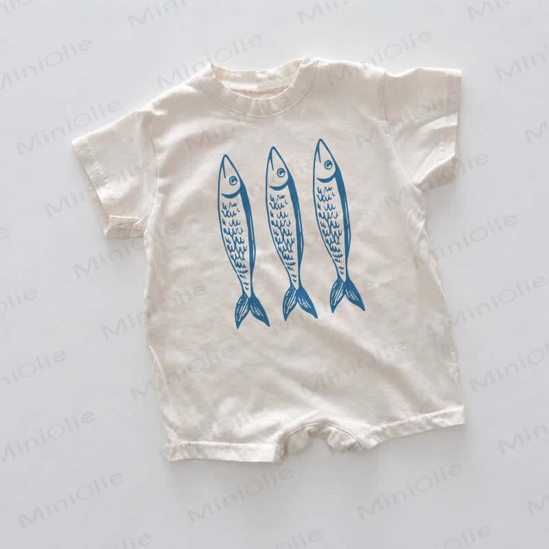 Baby White Fish Print Romper - White - 18-24M - image 1