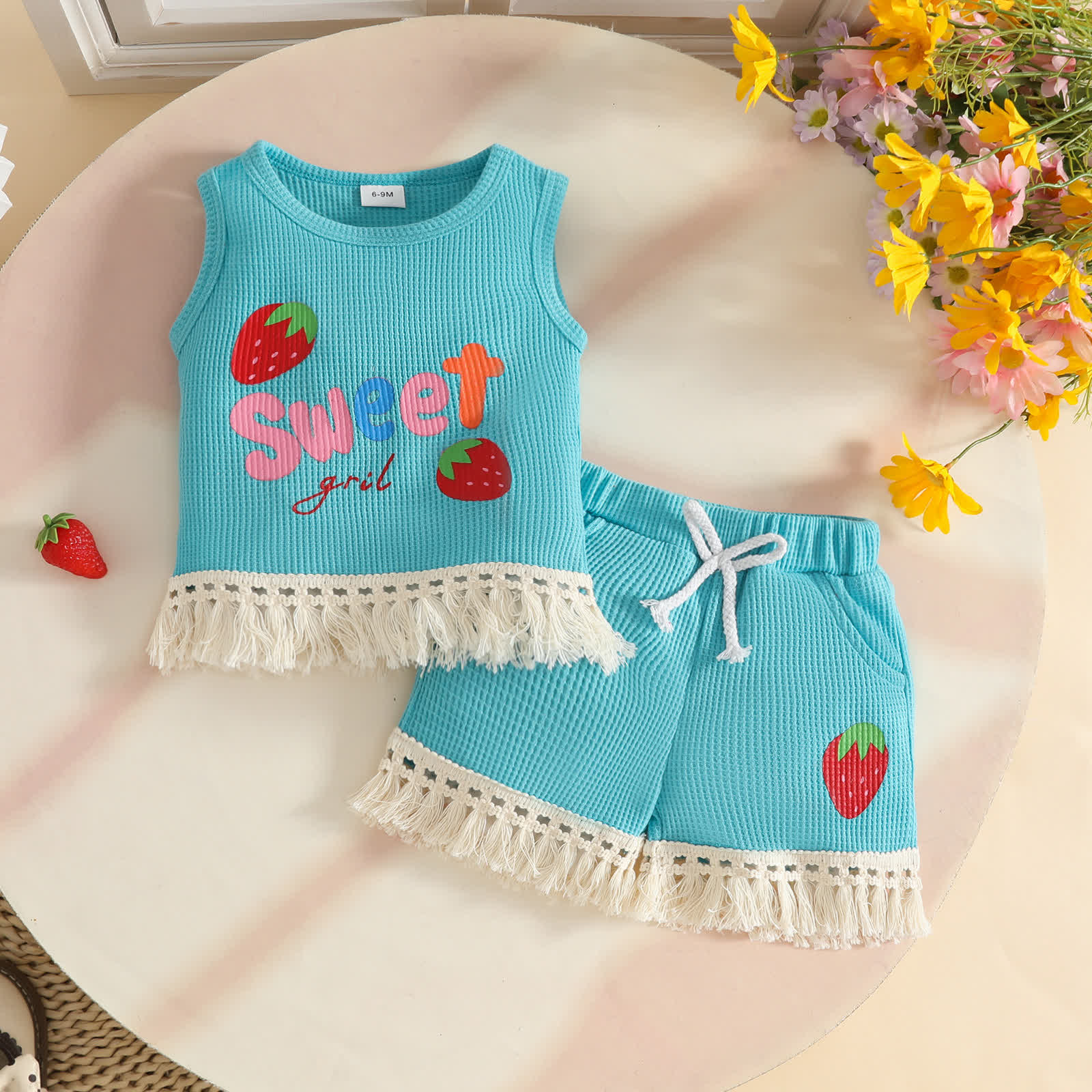 SWEET Baby Girl Strawberry Sleeveless Set - Blue - 3Y - image 2