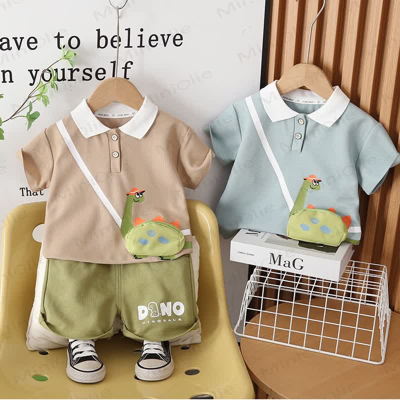 Toddler Boys Dino Collection Polo Shirt and Shorts 2-Piece Set with Bag - image 1