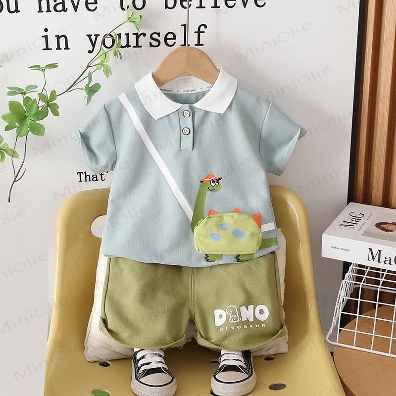 Toddler Boys Dino Collection Polo Shirt and Shorts 2-Piece Set with Bag - Blue - 4-5T - image 3