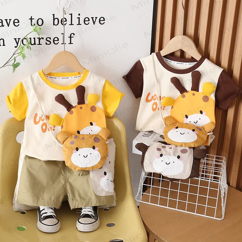 Toddler Boys Animal Collection Tee and Shorts Set with Plush Bear Bag - image 1