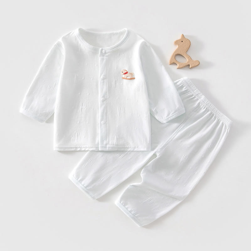 Baby Toddler Solid Color Horse Print Long-Sleeve Set - Blue - 2-3T - image 1