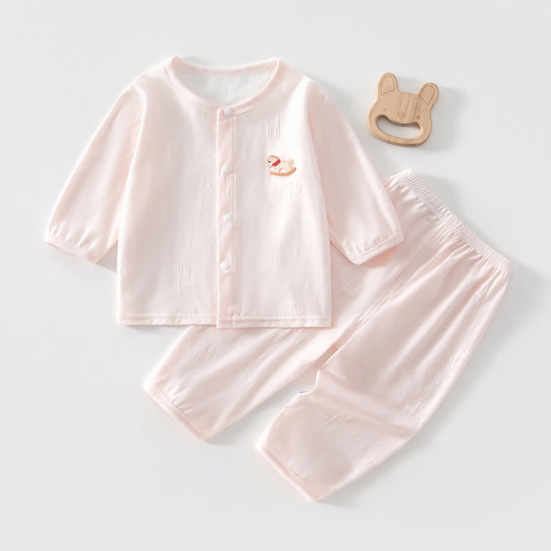 Baby Toddler Solid Color Horse Print Long-Sleeve Set - Pink - 2-3T - image 3