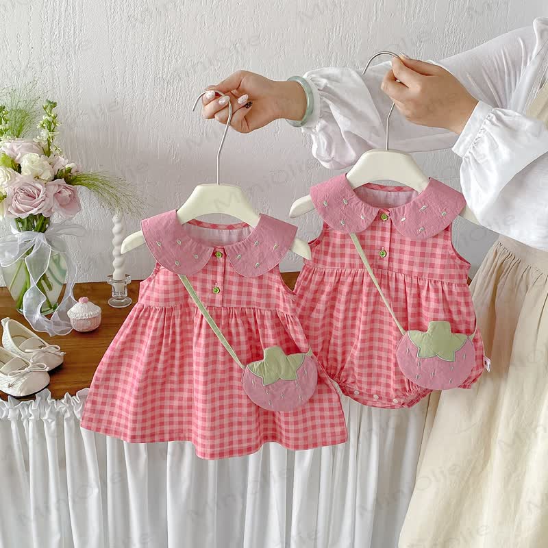 Baby Girl Pink Plaid Peter Pan Collar Sleeveless Onesie/Dress - image 1
