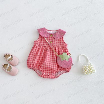 Baby Girl Pink Plaid Peter Pan Collar Sleeveless Onesie/Dress - Pink Onesie - 18-24M - image 2