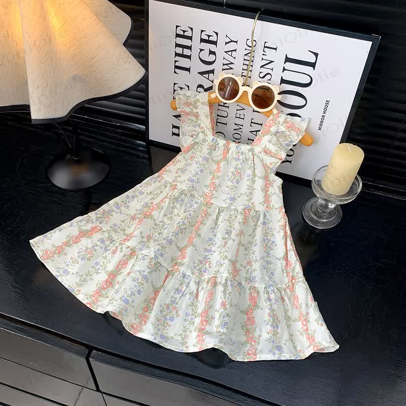 Toddler Girl Ruffle Flutter Sleeve Dress - Blue Flower - 10-11T - image 9