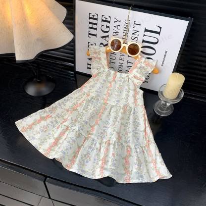 Toddler Girl Ruffle Flutter Sleeve Dress - Blue Flower - 10-11T - image 9