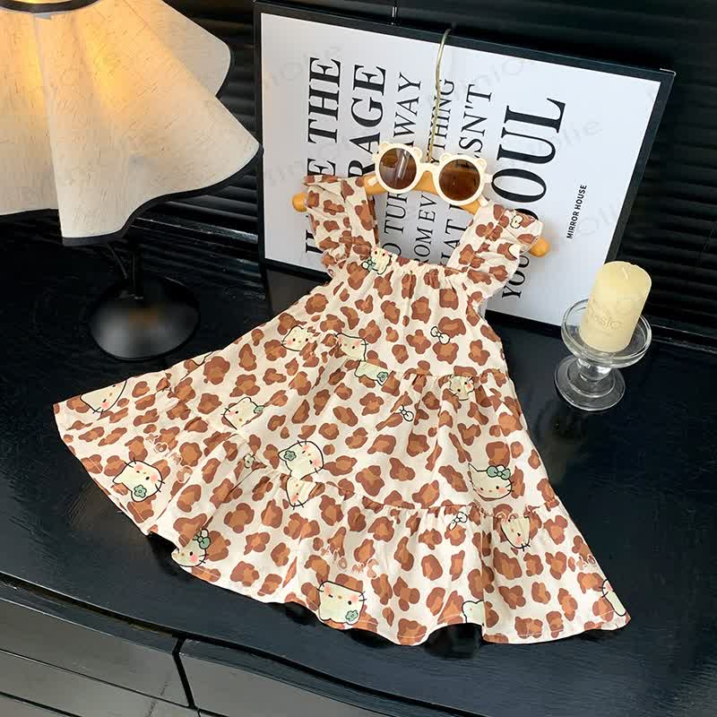 Toddler Girl Ruffle Flutter Sleeve Dress - Brown Cat - 10-11T - image 11