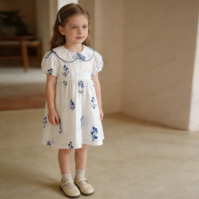 Toddler Girl White Floral Peter Pan Collar Dress - image 1