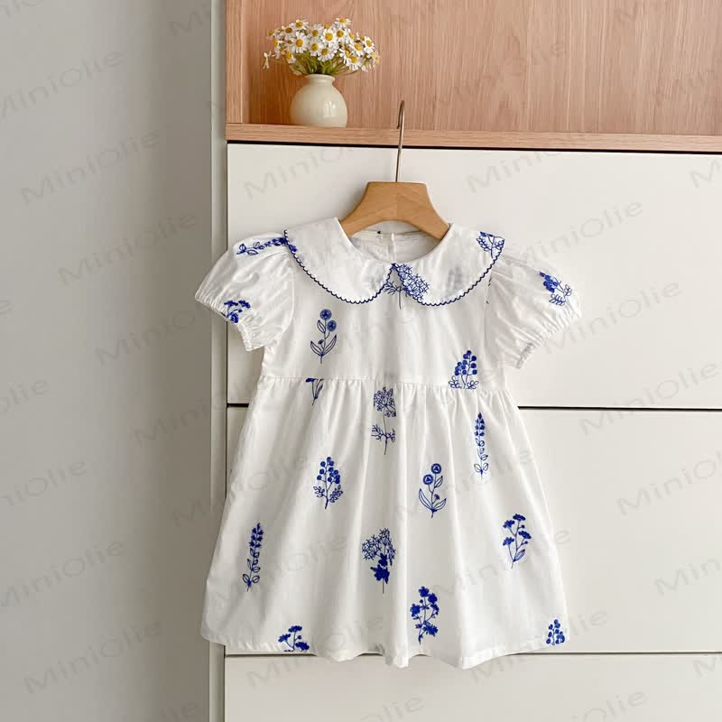 Toddler Girl White Floral Peter Pan Collar Dress - White - 6-7T - image 2