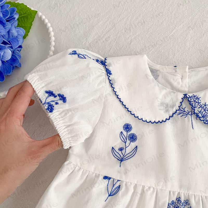 Toddler Girl White Floral Peter Pan Collar Dress - image 6