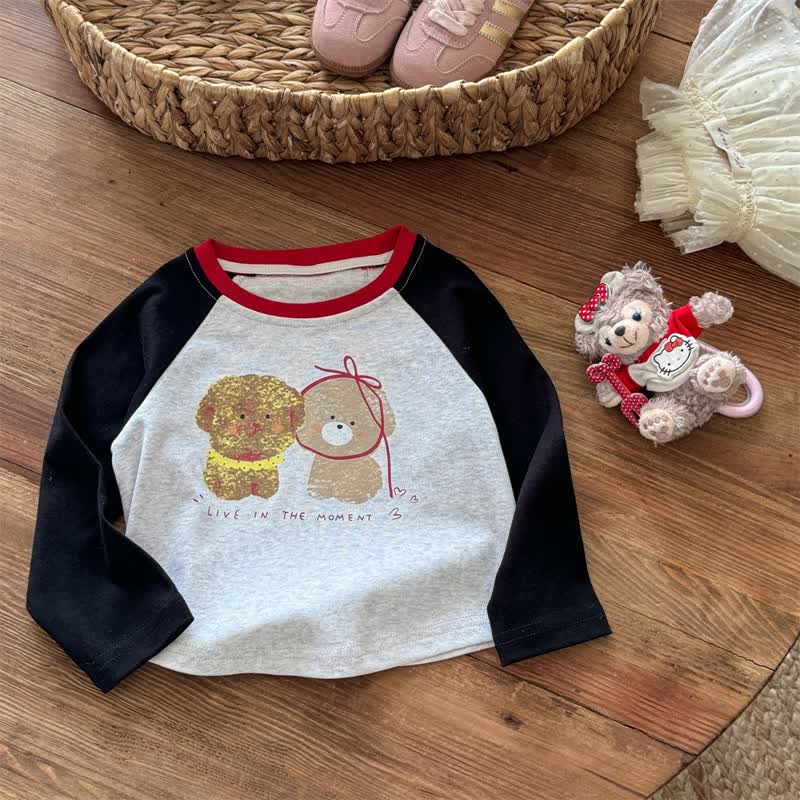 Toddler Girl Cartoon Print Raglan Tee - Black - 6.5-8T - image 3