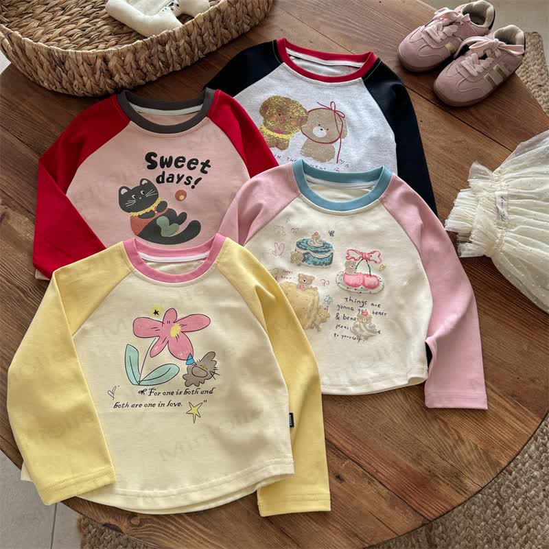 Toddler Girl Cartoon Print Raglan Tee - image 7