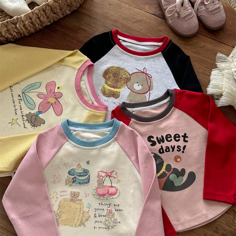 Toddler Girl Cartoon Print Raglan Tee - image 8