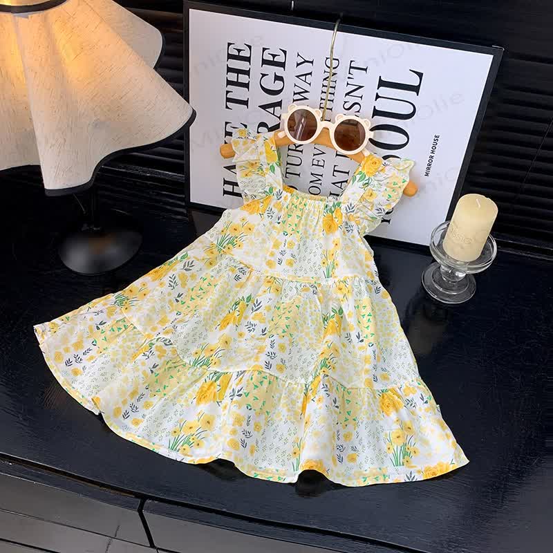 Toddler Girl Ruffle Flutter Sleeve Dress - Yellow Flower - 10-11T - image 20