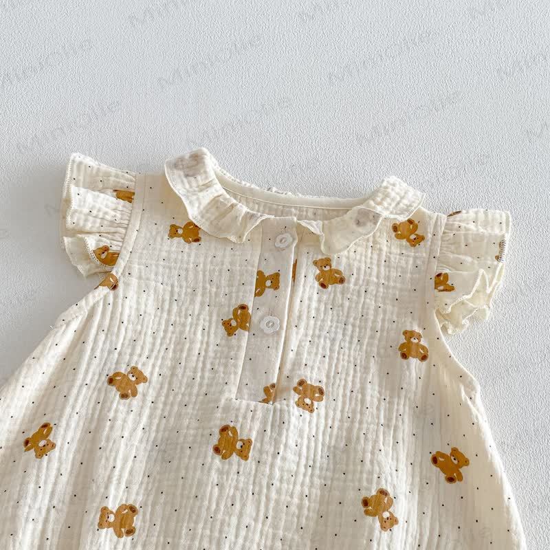 Baby  Floral Bear Gauze Bodysuit  with Bonnet - image 7