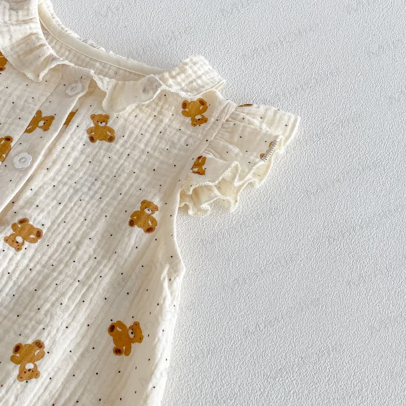 Baby  Floral Bear Gauze Bodysuit  with Bonnet - image 8