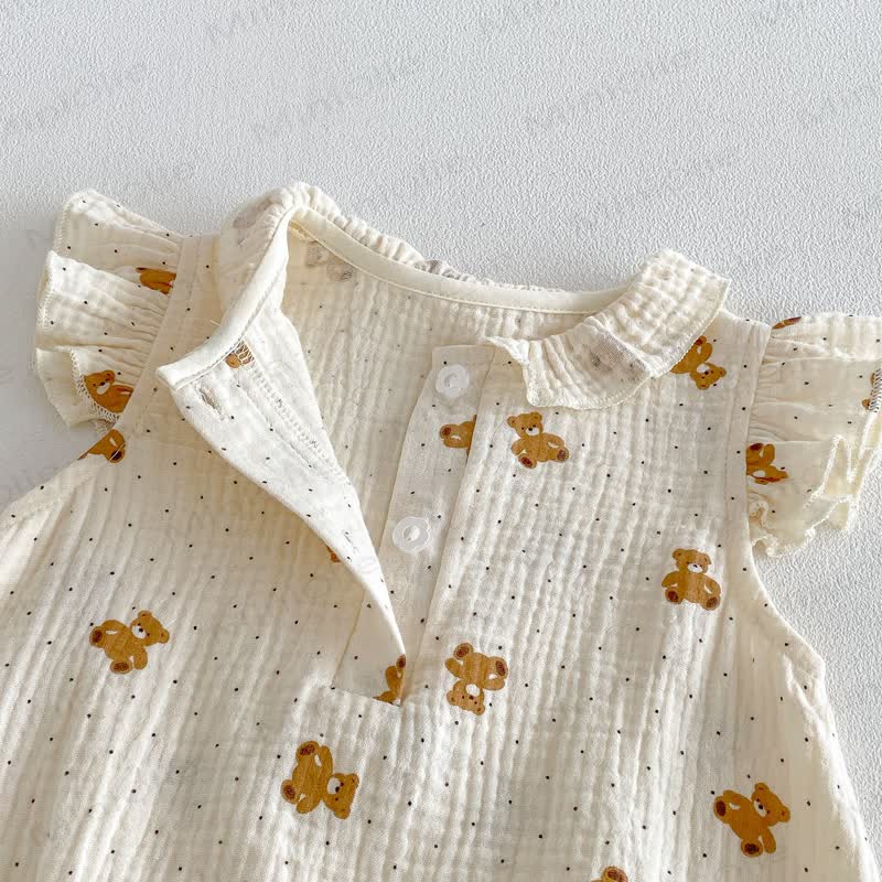 Baby  Floral Bear Gauze Bodysuit  with Bonnet - image 9