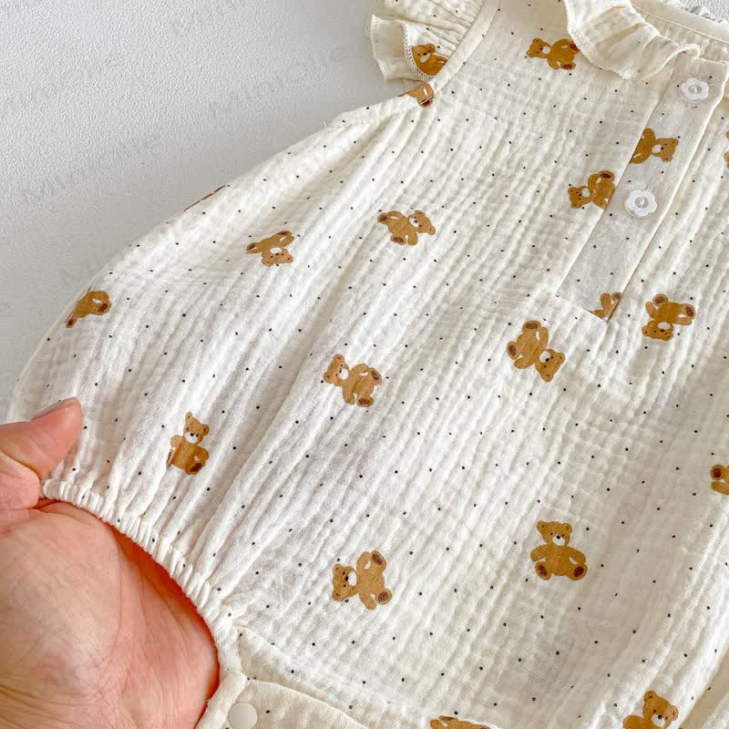 Baby  Floral Bear Gauze Bodysuit  with Bonnet - image 10