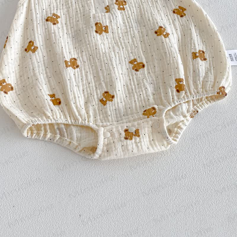 Baby  Floral Bear Gauze Bodysuit  with Bonnet - image 11