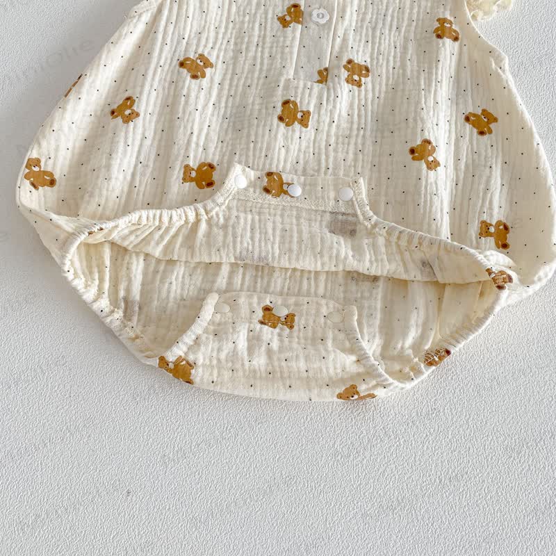 Baby  Floral Bear Gauze Bodysuit  with Bonnet - image 12