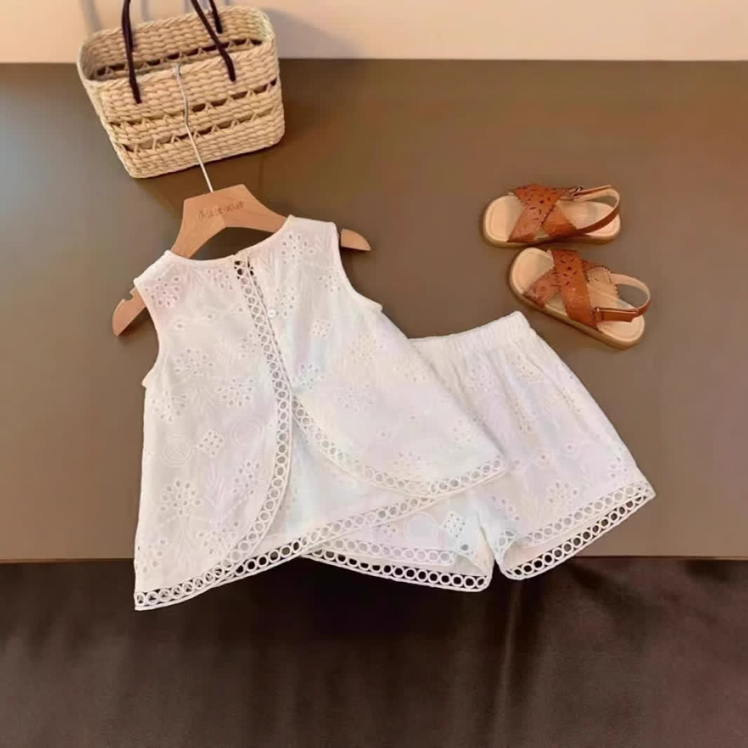 Toddler Kid Girl White Sleeveless Set - White - 9-10T - image 1