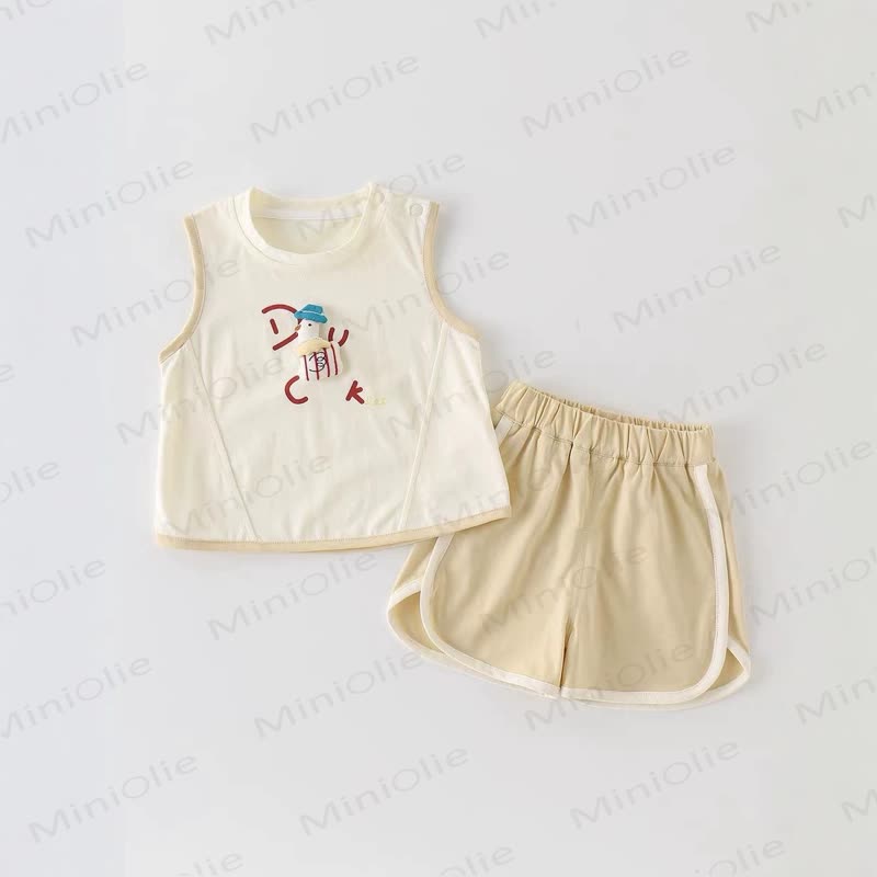Baby DUCK Cartoon Tank Top and Shorts 2-Piece Set - Beige - 3-4T - image 2