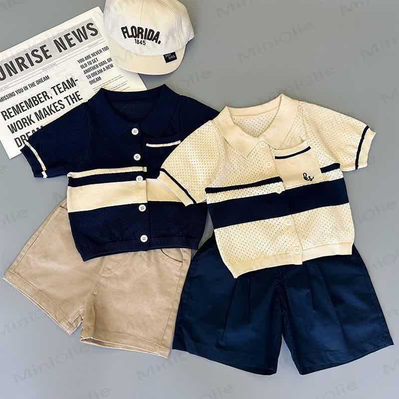 Toddler Boys Open Knit Polo Shirt or Solid Color Shorts - image 1
