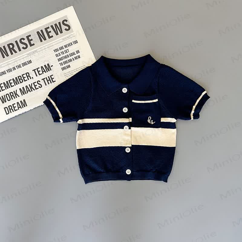 Toddler Boys Open Knit Polo Shirt or Solid Color Shorts - Navy Shirt - 4-5T - image 3