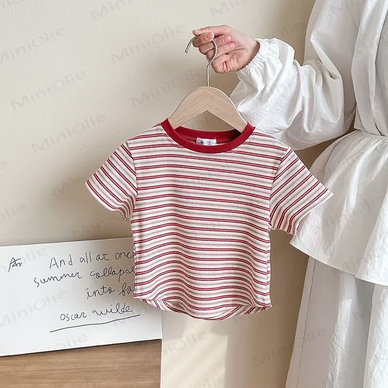 Toddler Girl Striped Crew Neck T-Shirt - Red - 8-9T - image 3