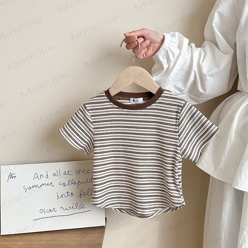 Toddler Girl Striped Crew Neck T-Shirt - Brown - 8-9T - image 4