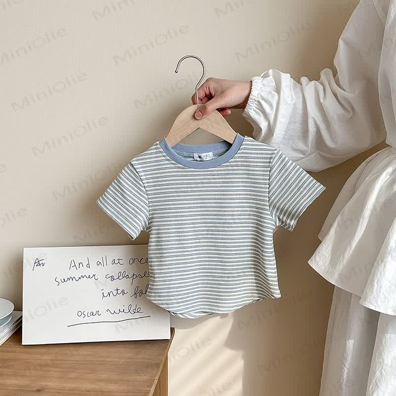 Toddler Girl Striped Crew Neck T-Shirt - Blue - 8-9T - image 5