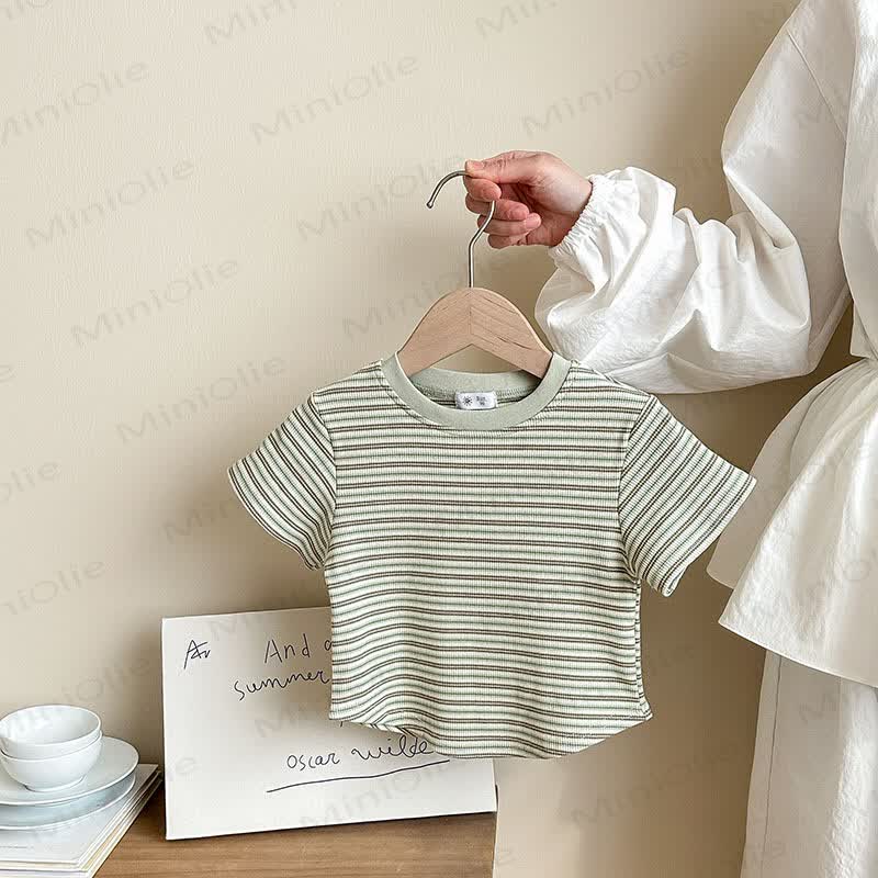 Toddler Girl Striped Crew Neck T-Shirt - Green - 8-9T - image 6