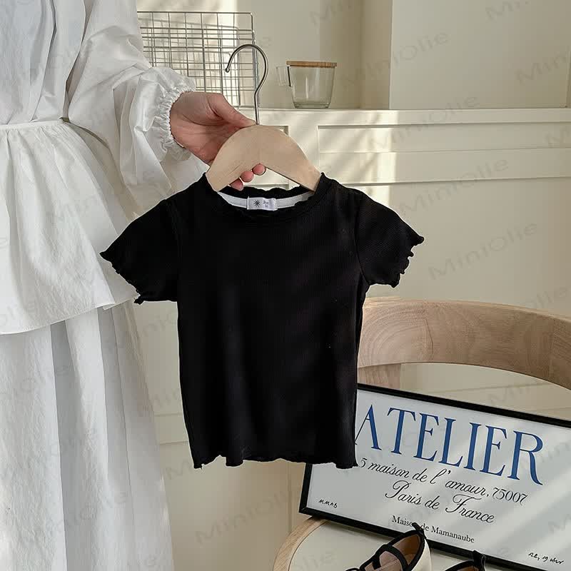 Toddler Girl Solid Color Ribbed T-Shirt - Black - 8-9T - image 4