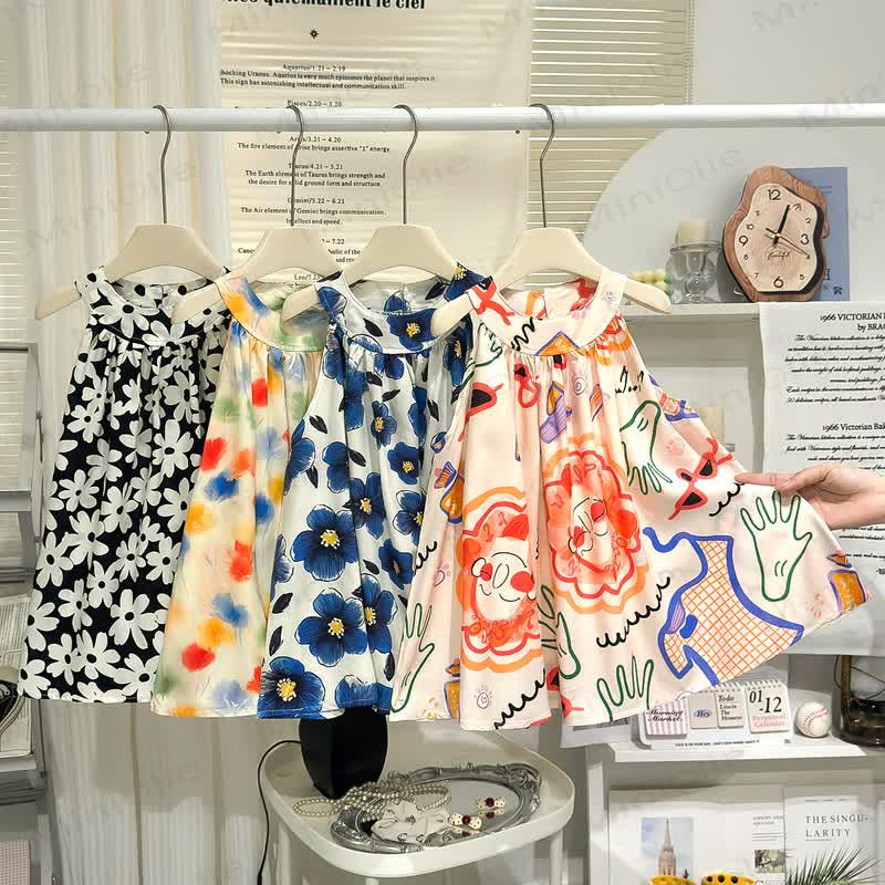 Toddler Girl Artistic Print/Floral Sleeveless Dress - image 1