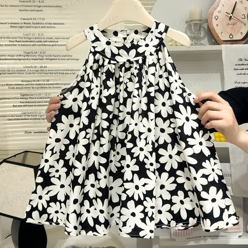 Toddler Girl Artistic Print/Floral Sleeveless Dress - White Flower - 6-7T - image 3