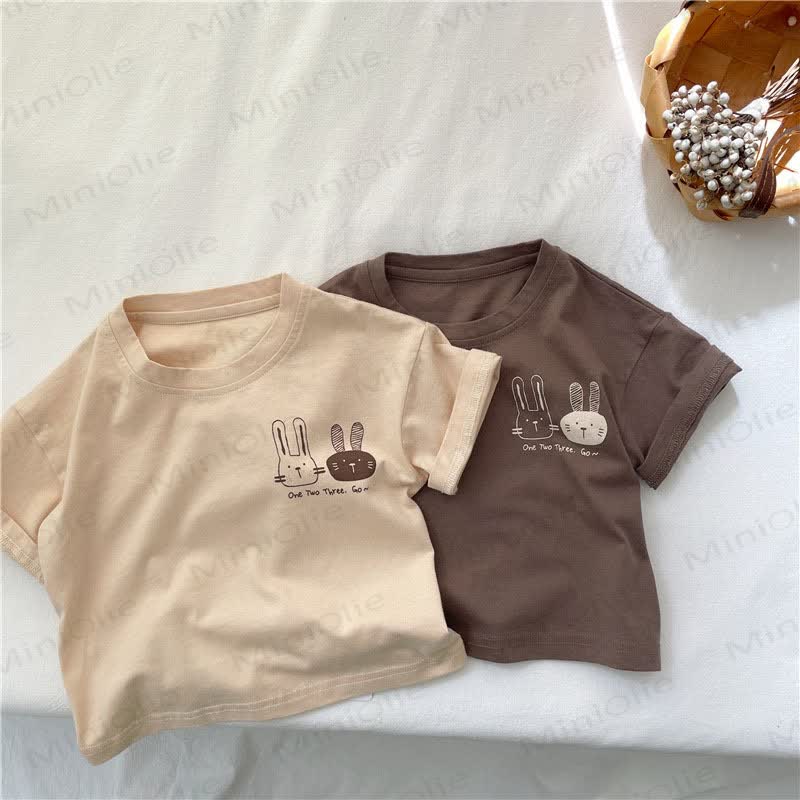 ONE TWO THREE. GO~Toddler Bunny Print Crew Neck T-Shirt - image 4