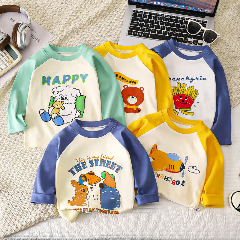 Toddler Baby Cartoon Print Raglan/Striped Cotton T-Shirt - image 1
