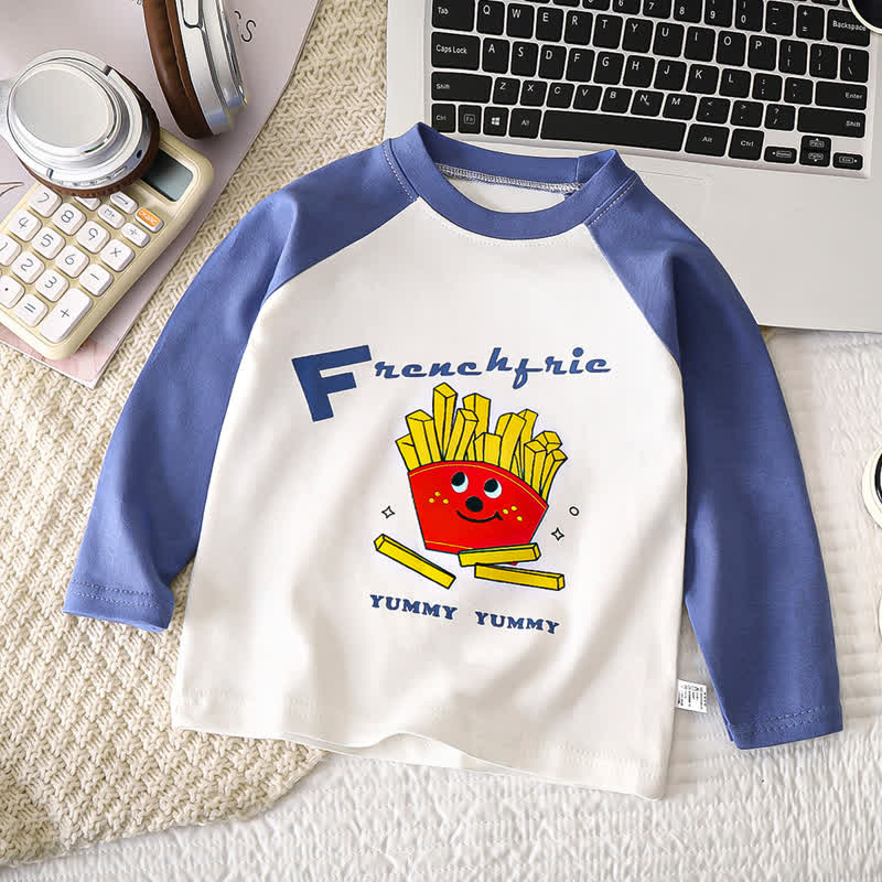 Toddler Baby Cartoon Print Raglan/Striped Cotton T-Shirt - Blue Fries - 6-7T - image 2