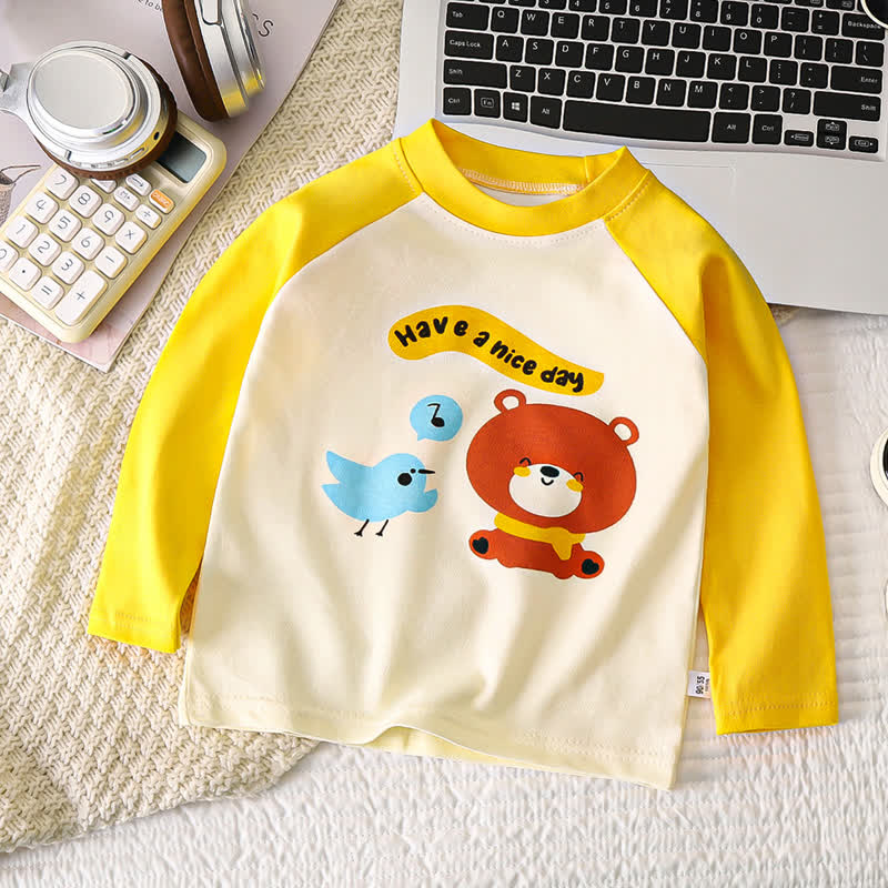 Toddler Baby Cartoon Print Raglan/Striped Cotton T-Shirt - Yellow Bear - 6-7T - image 3