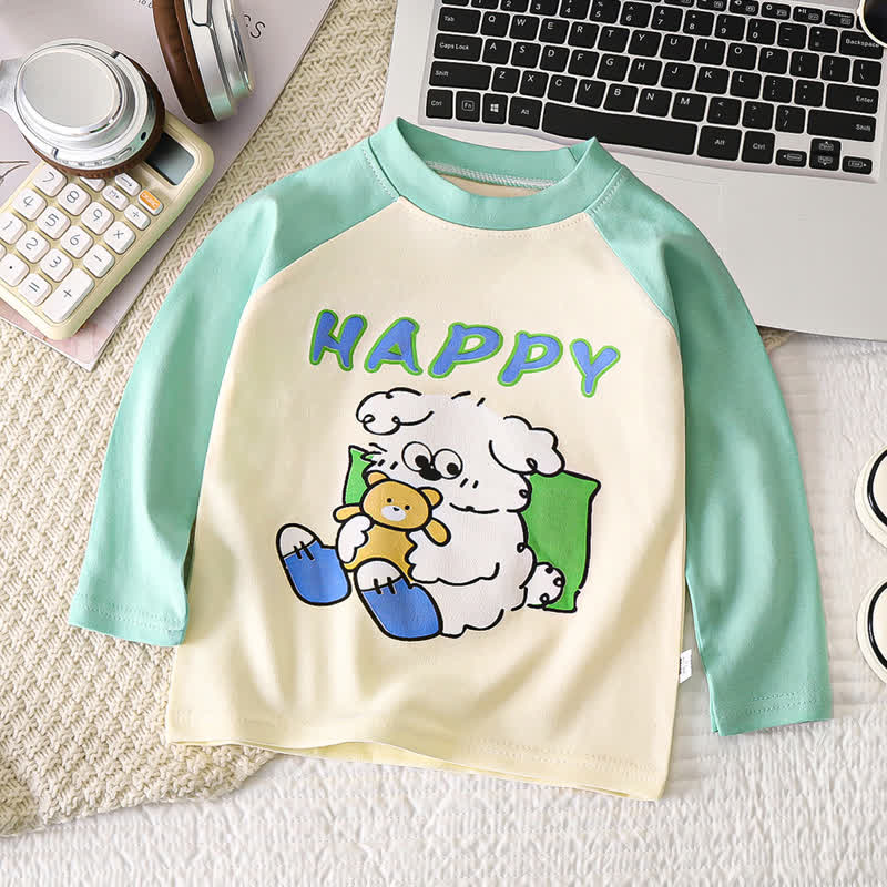 Toddler Baby Cartoon Print Raglan/Striped Cotton T-Shirt - Green Dog - 6-7T - image 5