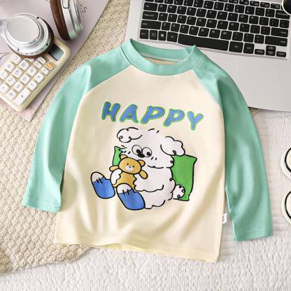 Toddler Baby Cartoon Print Raglan/Striped Cotton T-Shirt - Green Dog - 6-7T - image 5