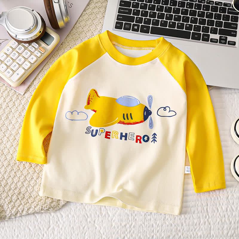 Toddler Baby Cartoon Print Raglan/Striped Cotton T-Shirt - Yellow Airplane - 6-7T - image 6