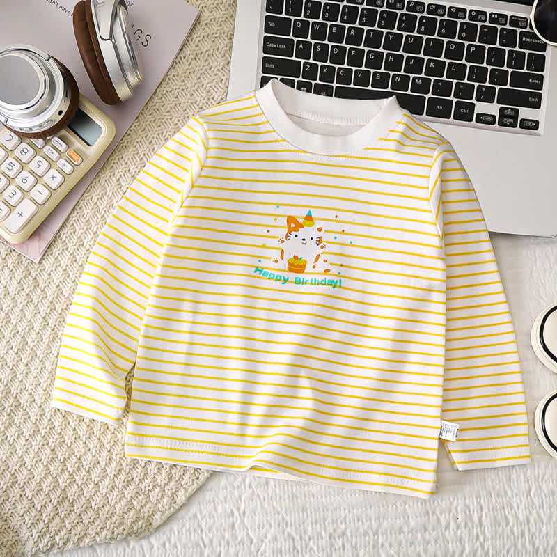 Toddler Baby Cartoon Print Raglan/Striped Cotton T-Shirt - Yellow Striped Cat - 6-7T - image 7