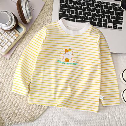 Toddler Baby Cartoon Print Raglan/Striped Cotton T-Shirt - Yellow Striped Cat - 6-7T - image 7