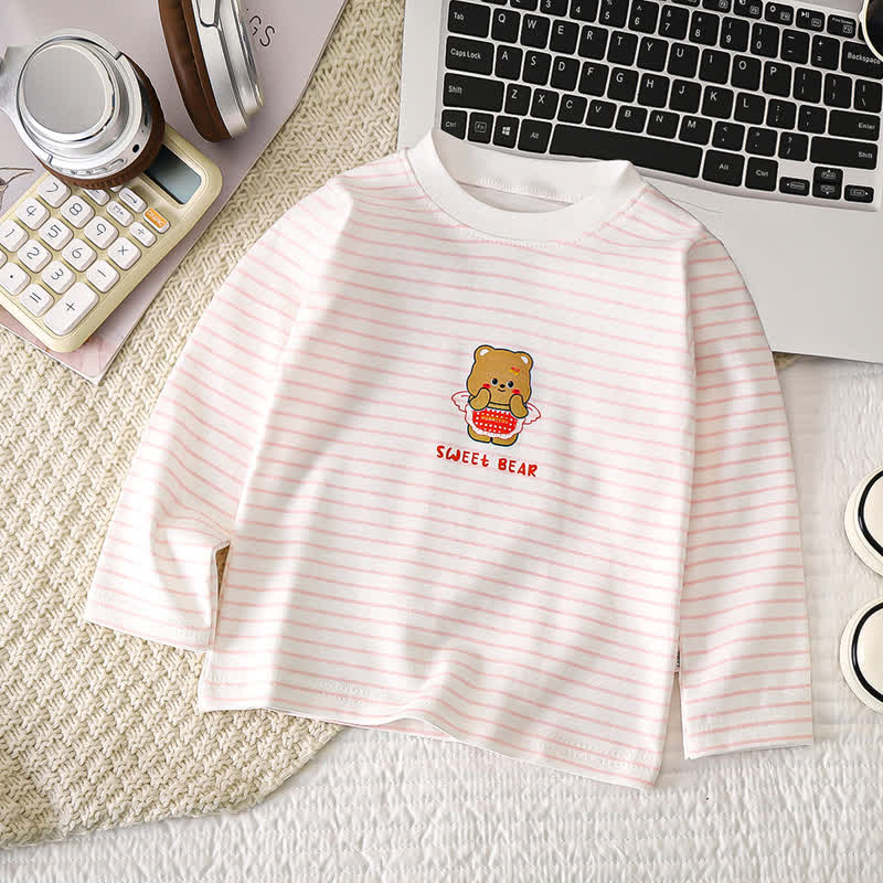 Toddler Baby Cartoon Print Raglan/Striped Cotton T-Shirt - Pink Striped Bear - 6-7T - image 8