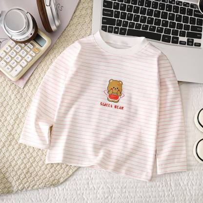 Toddler Baby Cartoon Print Raglan/Striped Cotton T-Shirt - Pink Striped Bear - 6-7T - image 8