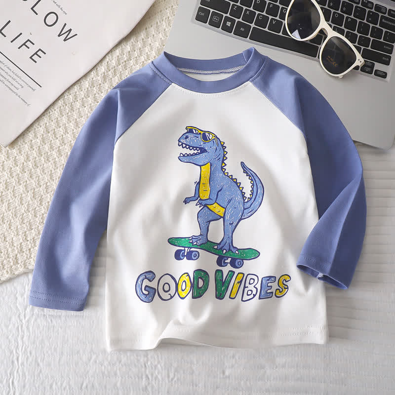 Toddler Baby Cartoon Print Raglan/Striped Cotton T-Shirt - Blue Dinosaur - 6-7T - image 9